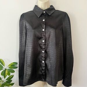SHEIN Black Croc-Embossed Button Down Shirt